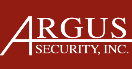 Argus Security, Inc. logo with white text on a red background.