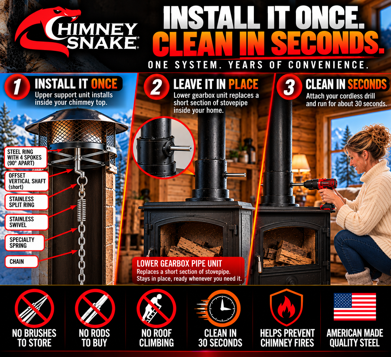 Woodstove Chimney Cleaning in seconds