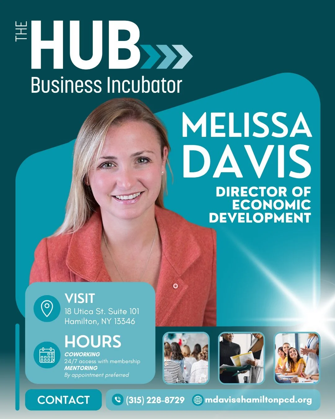 The Hub Business Incubator is fully operational in our brand new location in Hamilton's Kendrick building. Find us at 18 Utica Street, Suite 101! 

Our foremost offering is our mentorship program, run by Melissa Davis. Melissa has 15+ years under her