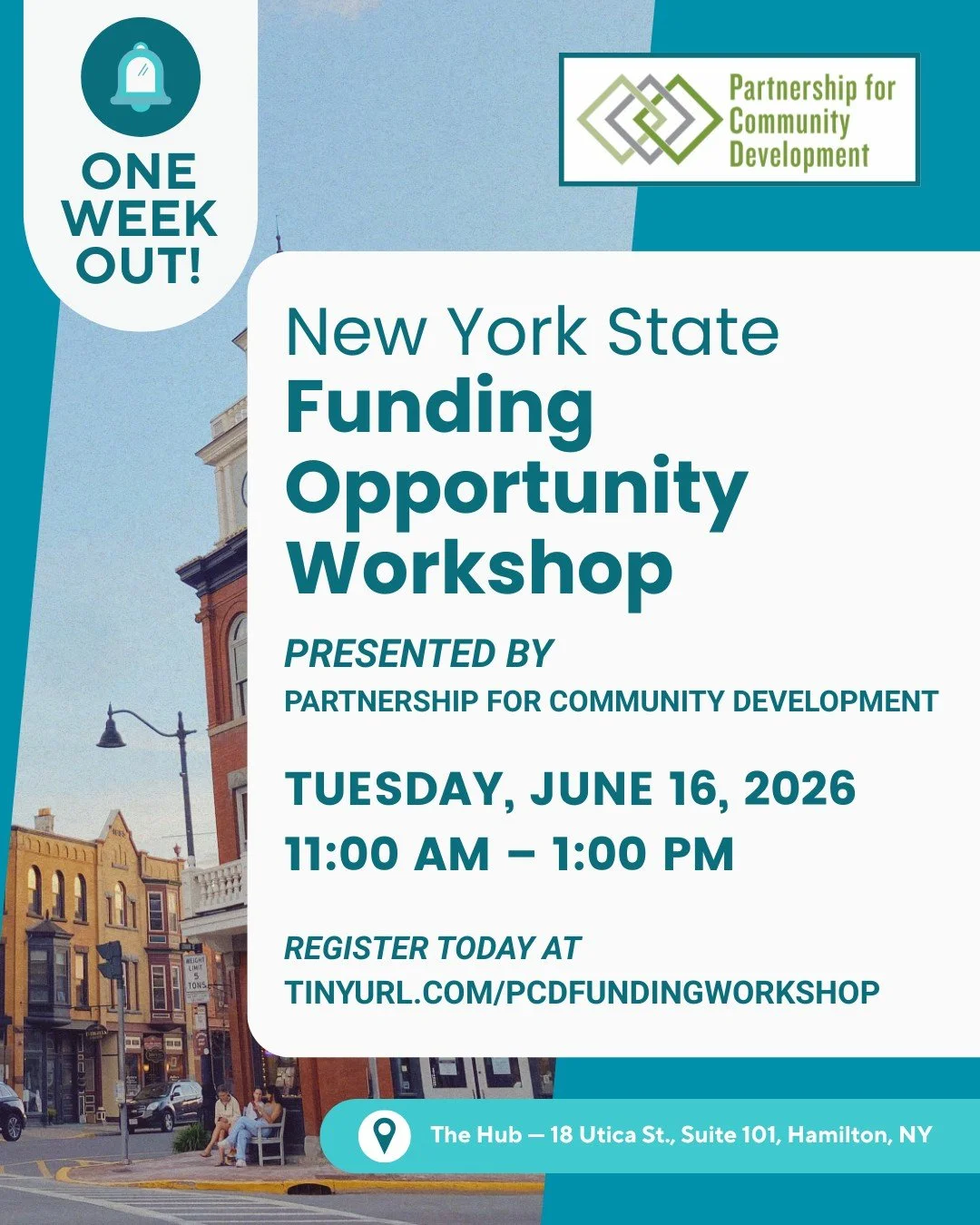 We are one week out from the New York State Funding Opportunity Workshop, presented by the @pcdhamiltonny!

Join us for refreshments and an informative session with a representative from Empire State Development to learn about New York State funding 