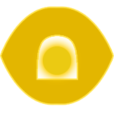Yellow circular object with a darker yellow semi-circular cutout in the center.