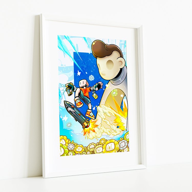 Framed 'Inner Child' fine art print by AlexTsai13 with Miss Bliss and Joy Boy. Ideal for art toy enthusiasts.