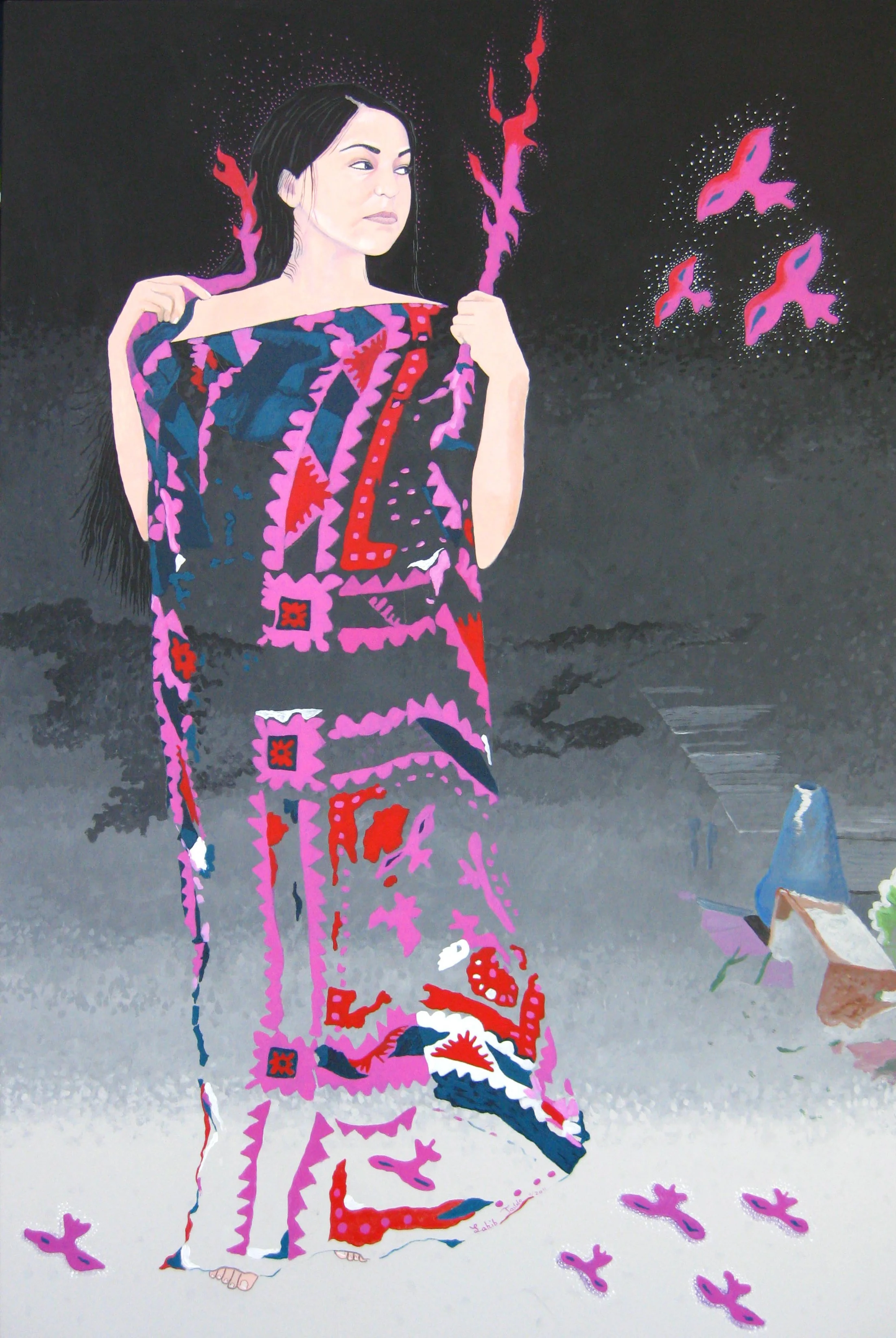 3 Pink Birds, 65” x 42”, Acrylic on Canvas, 2011