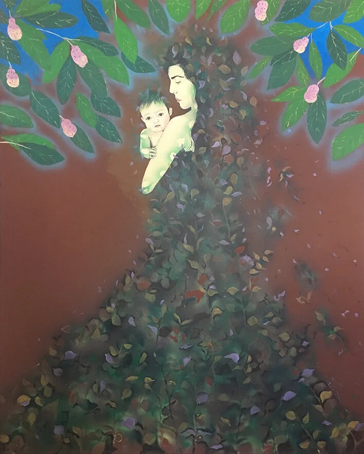 Mother and Child; Magnolia, 60"x48", Acrylic on Canvas, 2018
