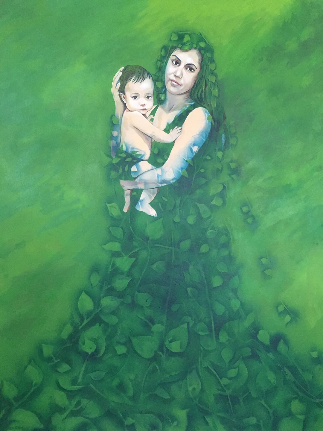 Mother and Child; Green, 60"x48", Acrylic on Canvas, 2018