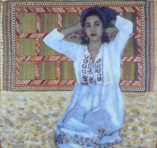 Green Kilim,  Acrylic on Canvas, 7" x 7.75", 1995