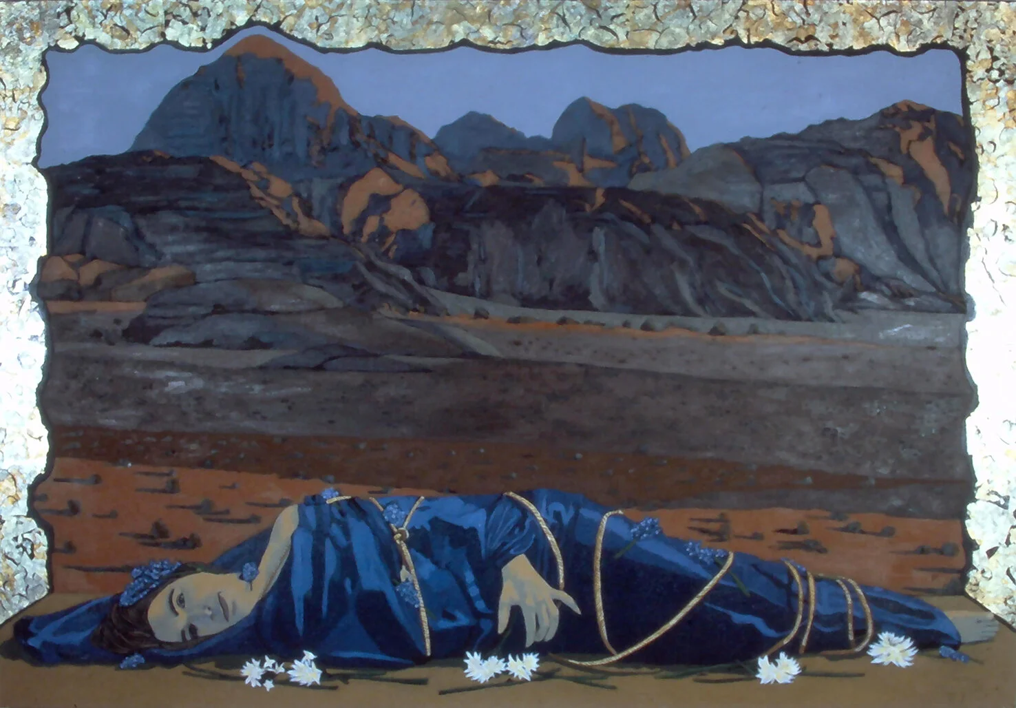 Shrouded; Wadi Rum, 43"x60", Oil, Gold Leaf, and Silver Leaf on Canvas
