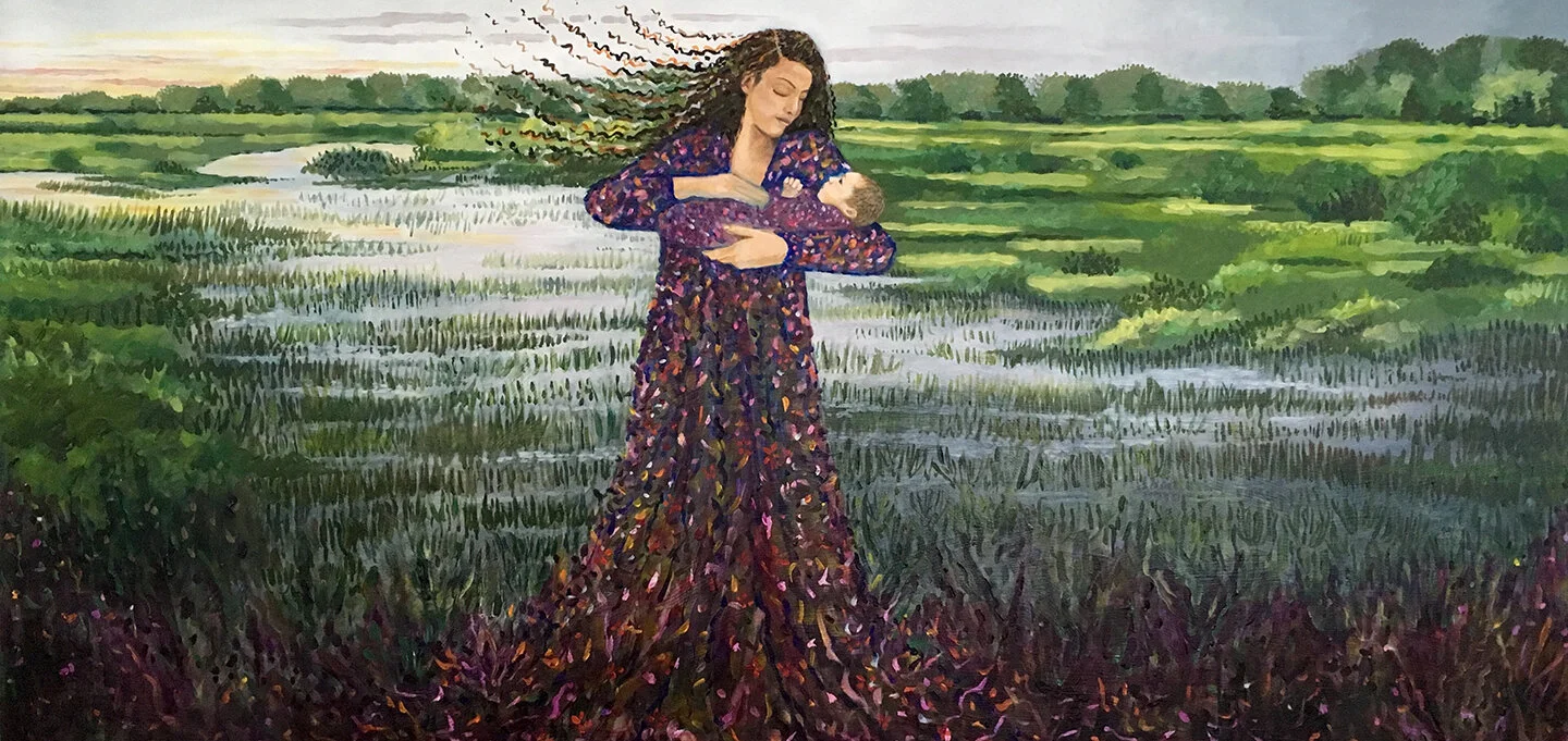 Mother and Child; Marsh, 24"x48", Acrylic on Canvas, 2018