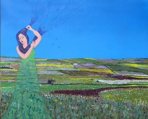 Hair and Sky, Acrylic on Panel, 16" x 20", 2015