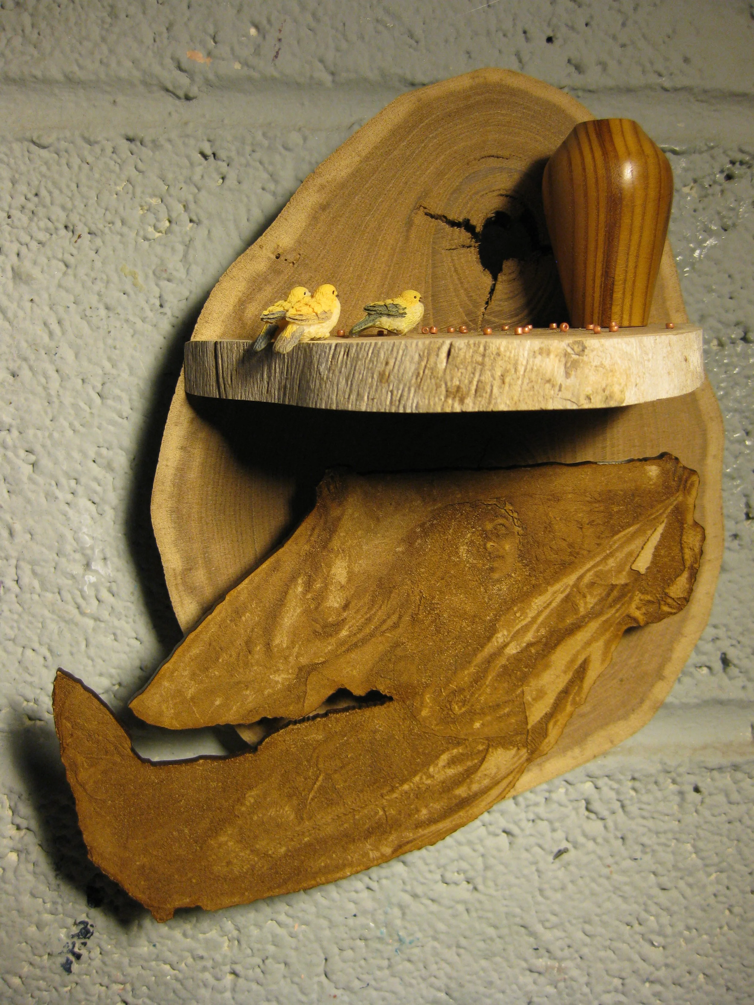 Flying Isabelle with Urn and Yellow Birds, 9” x 8” x 4 1/2”, Mixed Media, 2009