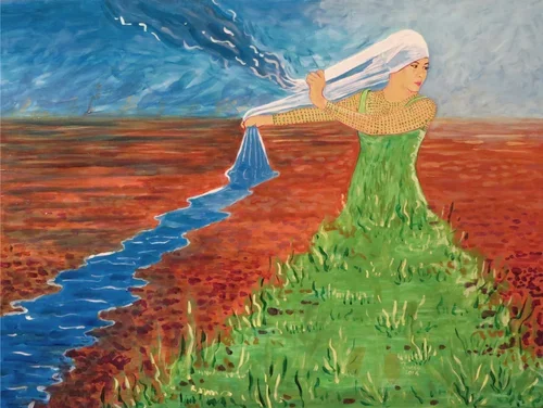Meadow Dress and Water, Acrylic on Masonite, 24" x 18", 2014