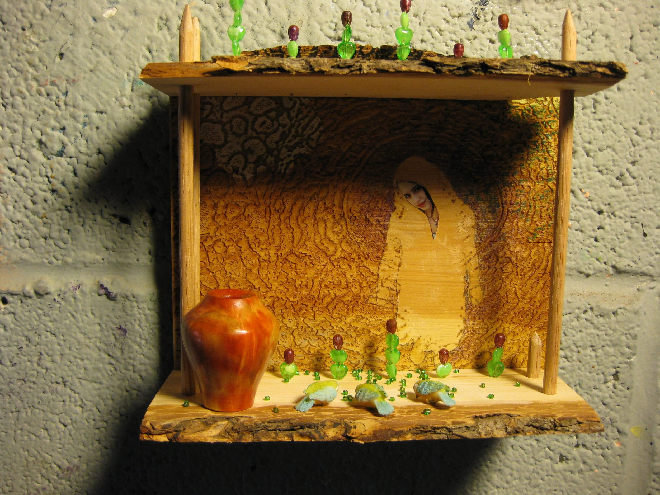Jenny with Cactus, 7” x 7” x 4”, Mixed Media, 2009