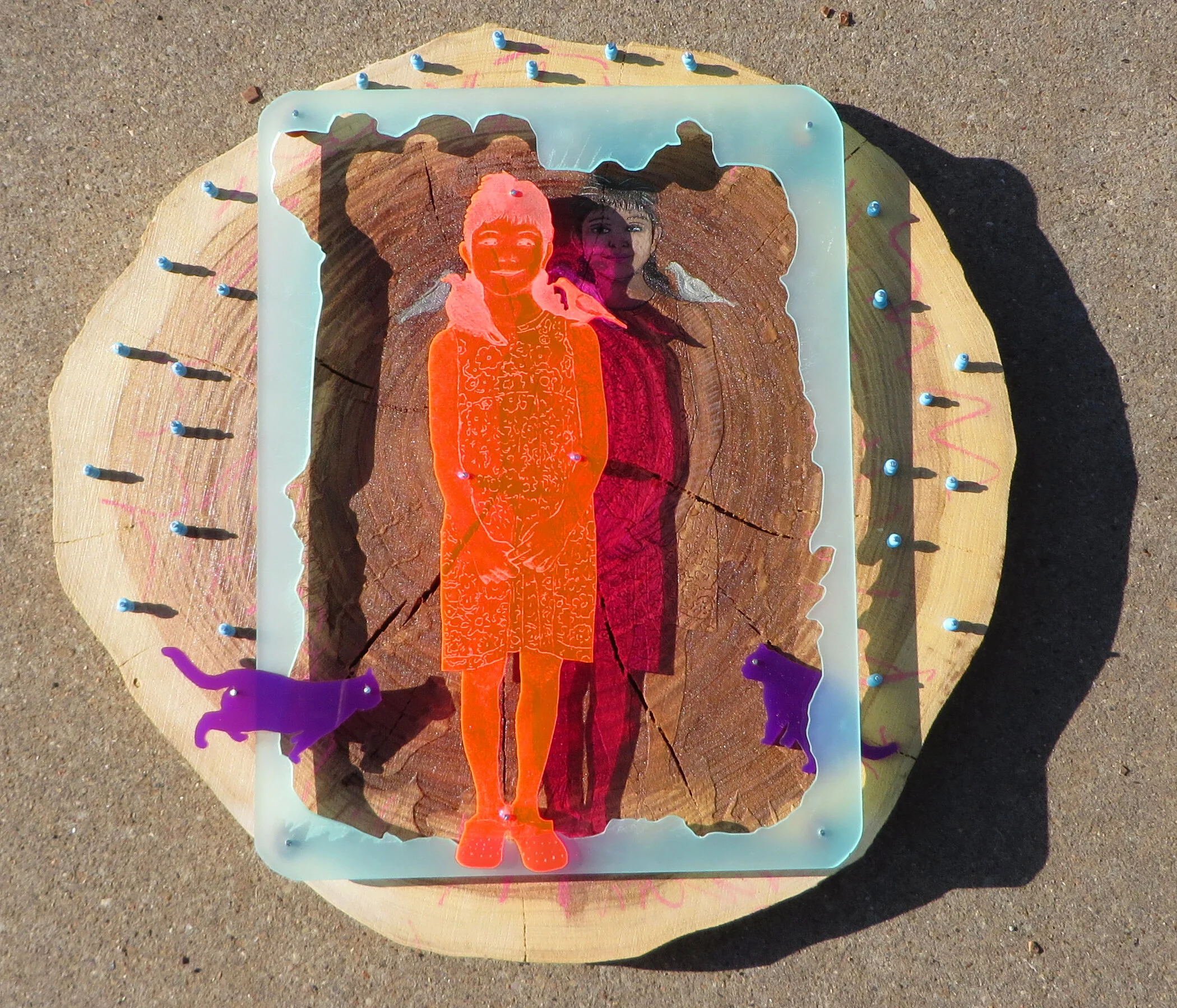 Girl in Cave; Pink, Mixed Media, 2013