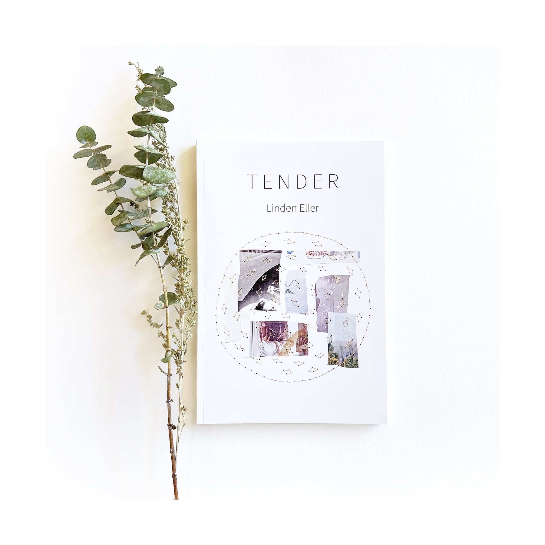 Book of abstract sewn collage art called tender