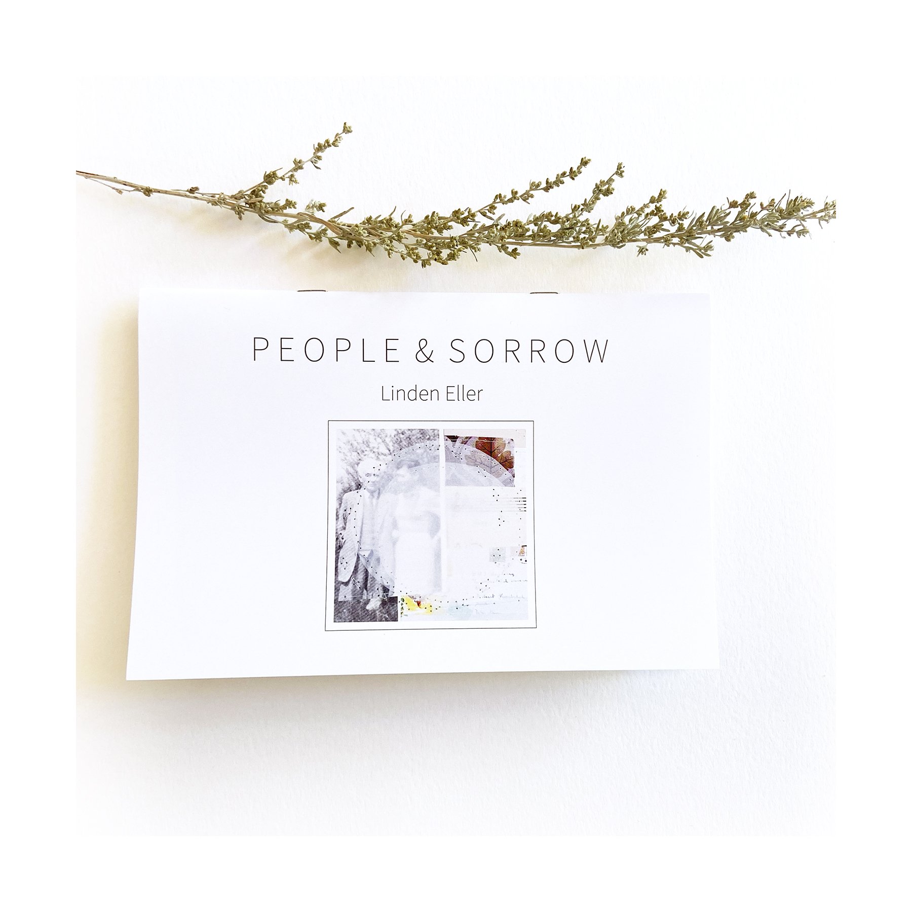 Book of abstract collage art about people and sorrow