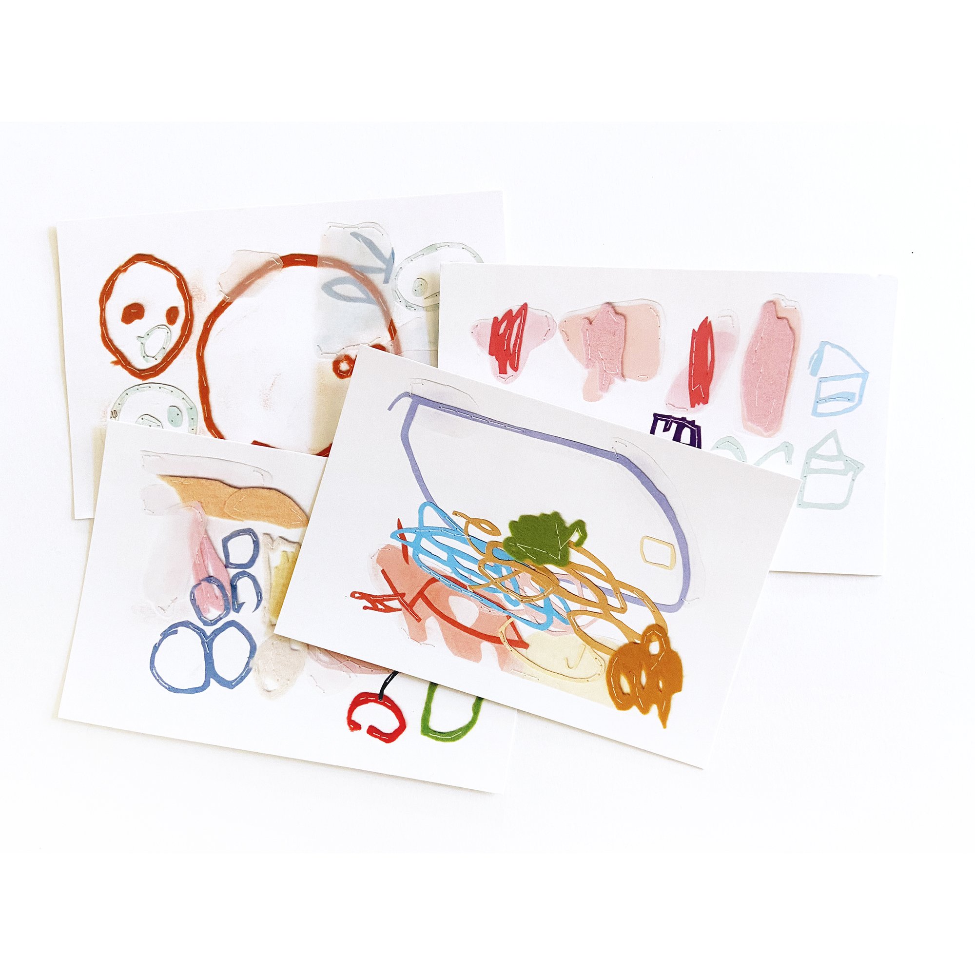 Abstract minimal collage art postcard set