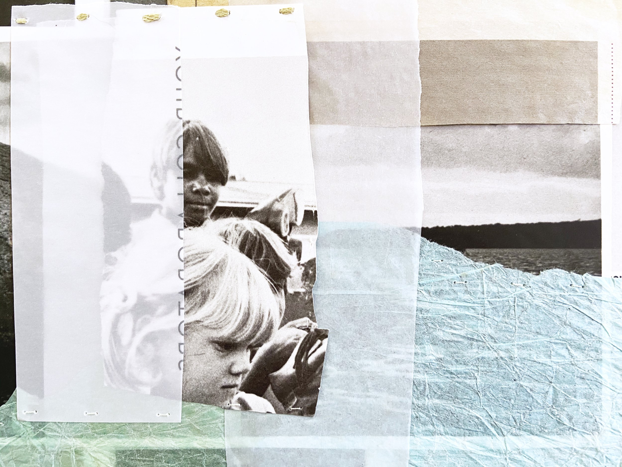 Hand sewn abstract collage with kids