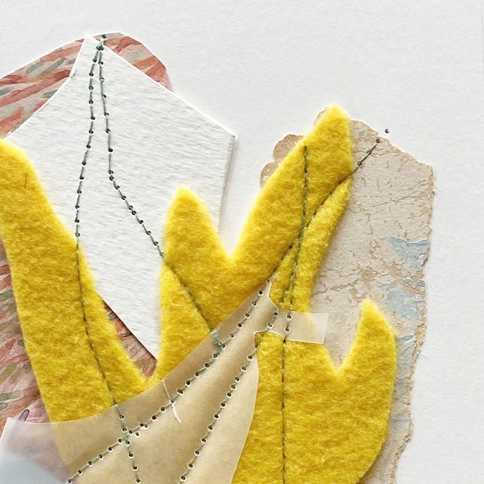 Yellow abstract sewn collage with felt