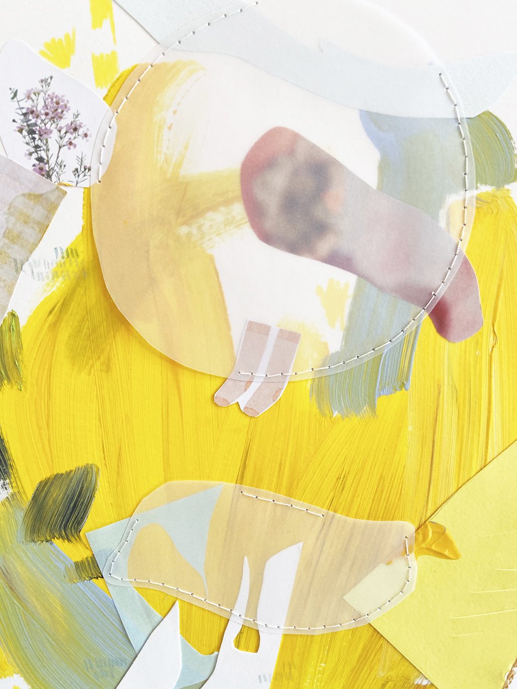 Yellow abstract collage art with socks