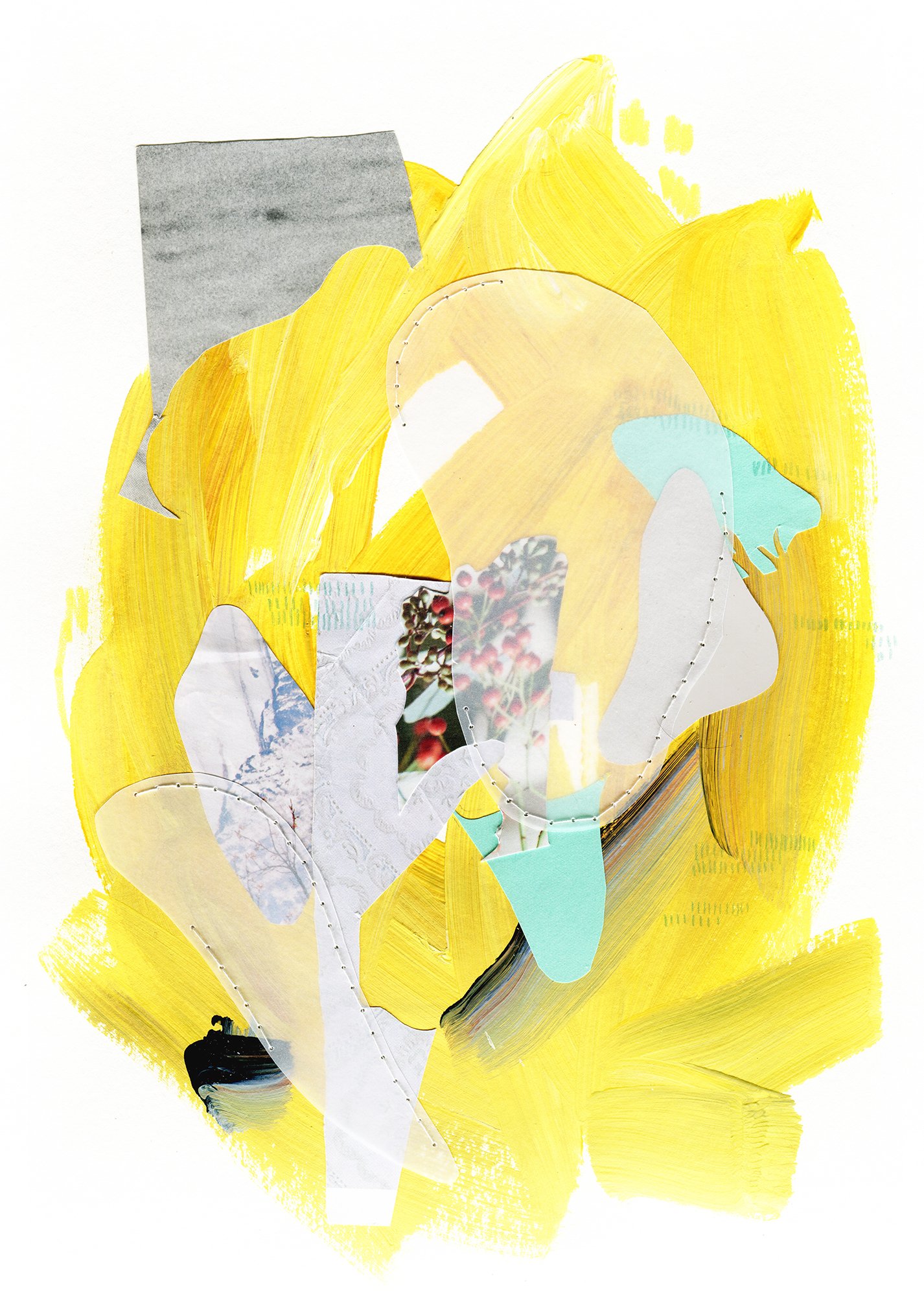 Bright yellow abstract mixed media painting