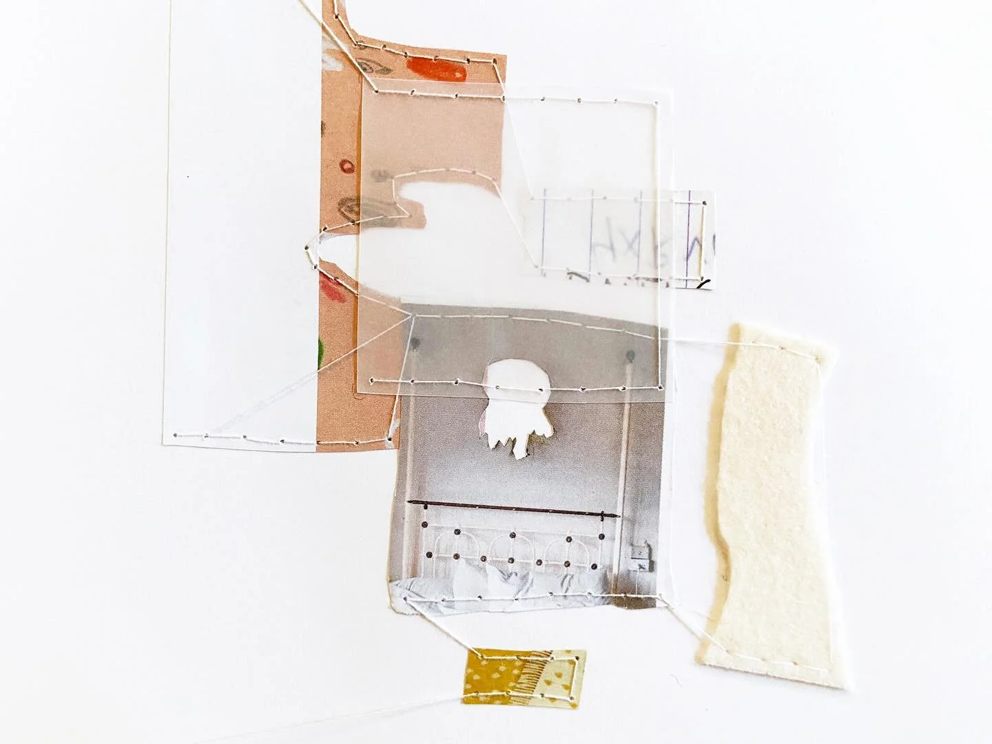 𝘏𝘢𝘵 𝘋𝘪𝘱𝘵𝘺𝘤𝘩 👒

(Hand sewn collage on paper - for sale in the shop) 🤍

#collageartist #minimalcollage #minimalart #hatcollage