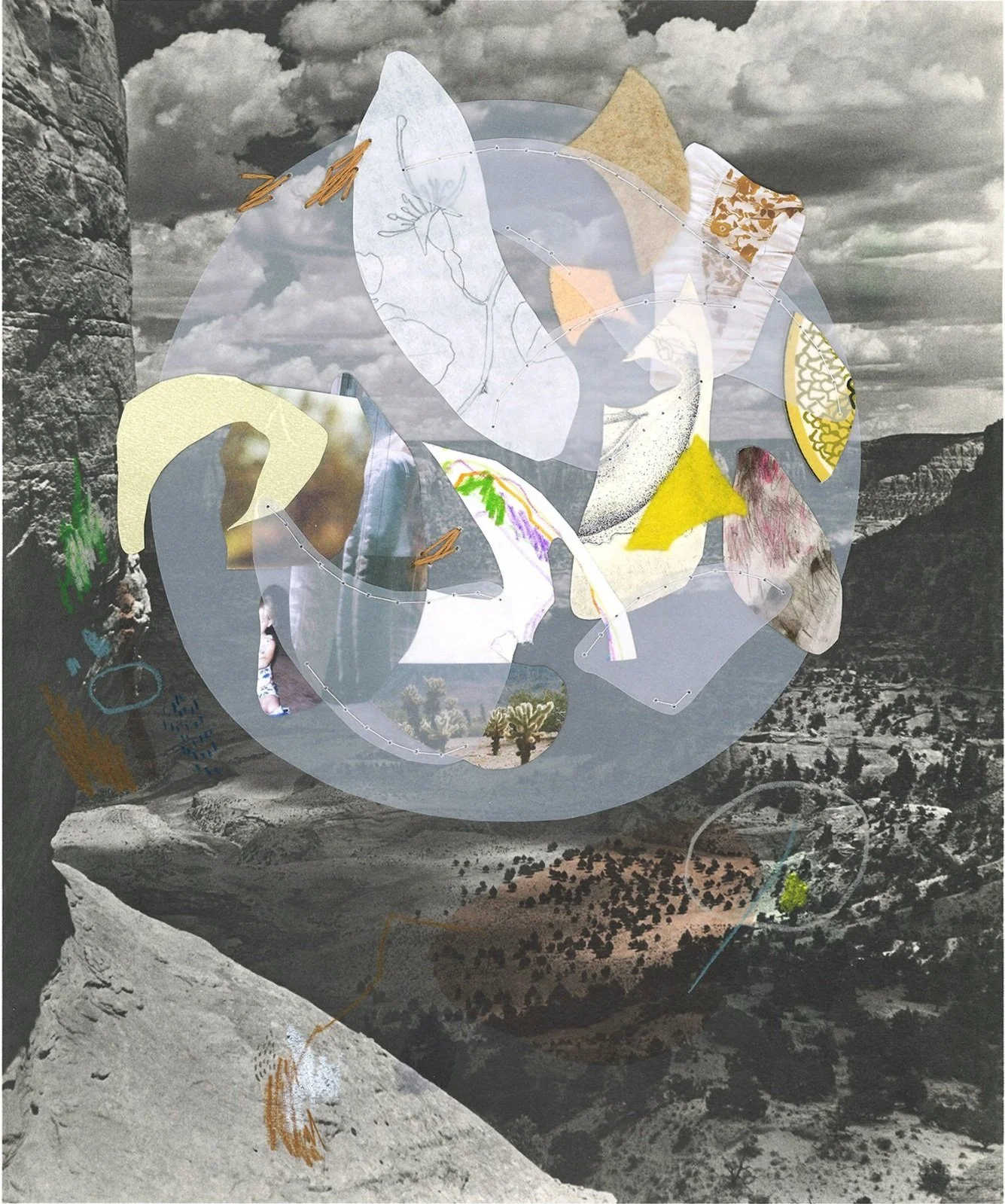 mixed media sewn abstract memory minimal collage on photograph