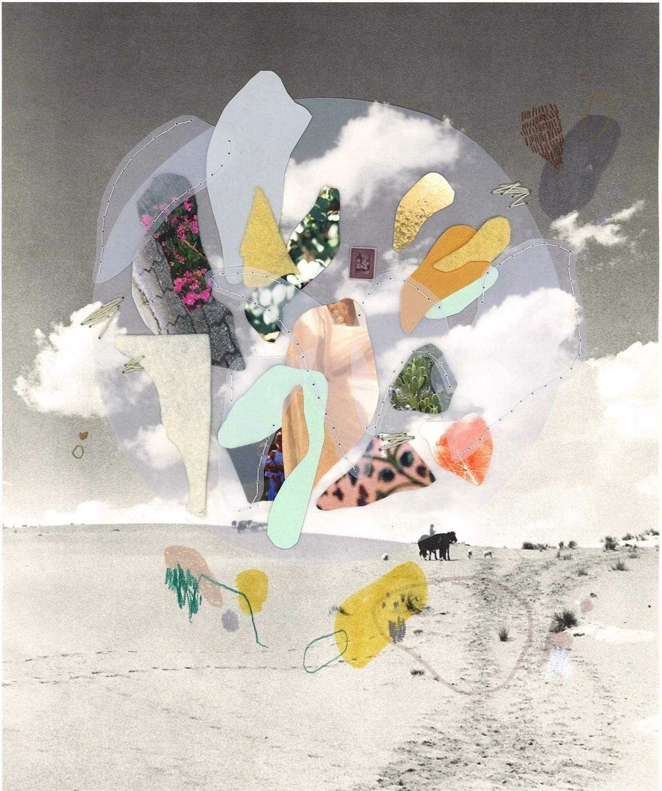 mixed media sewn abstract collage on photograph