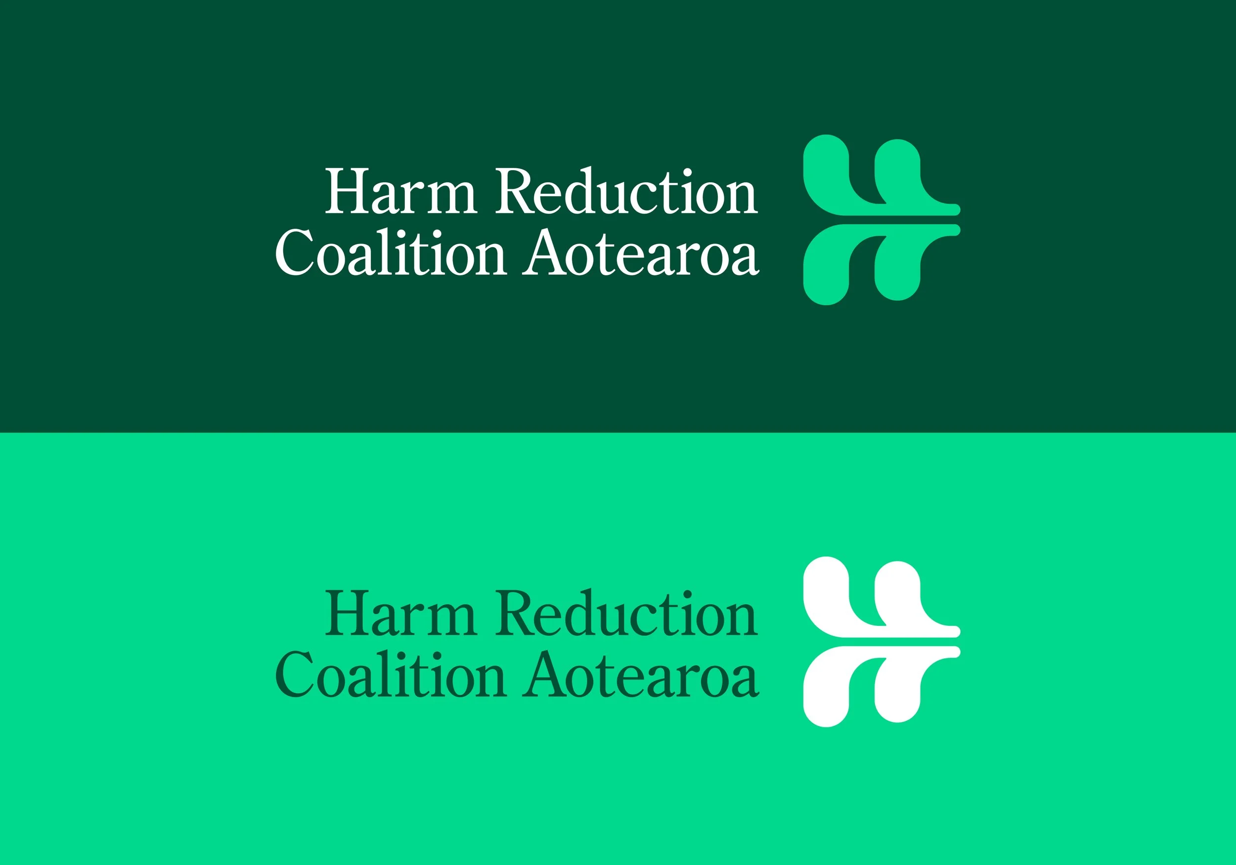Bespoke logos designed by Genre for Harm Reduction Coalition Aotearoa