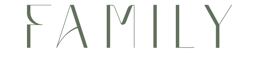 Stylized text spelling 'FAMILY' in thin, artistic font on a white background.
