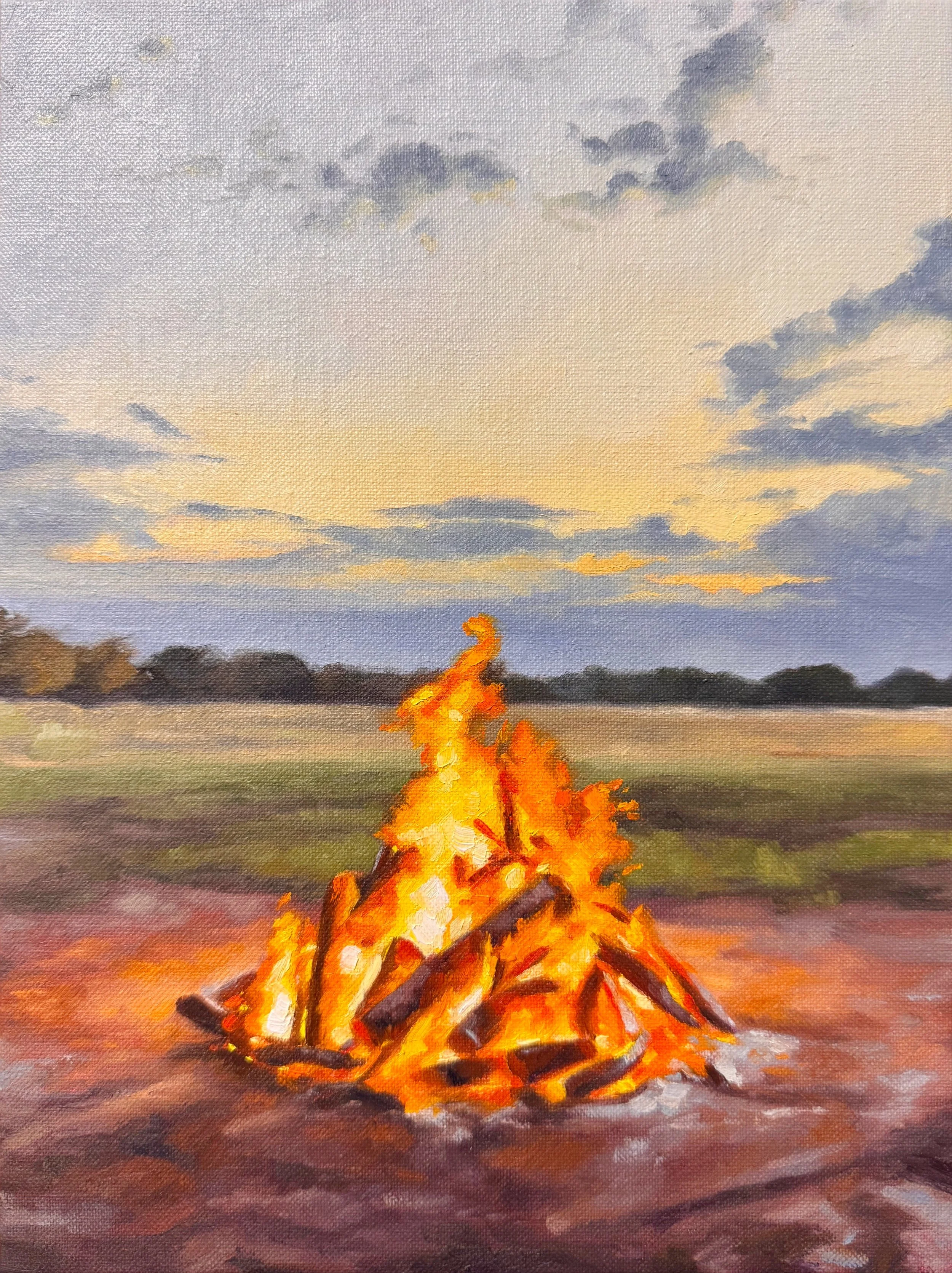 Bonfire, 9x12" oil on canvas panel, 2026, Seaton, TX, sold