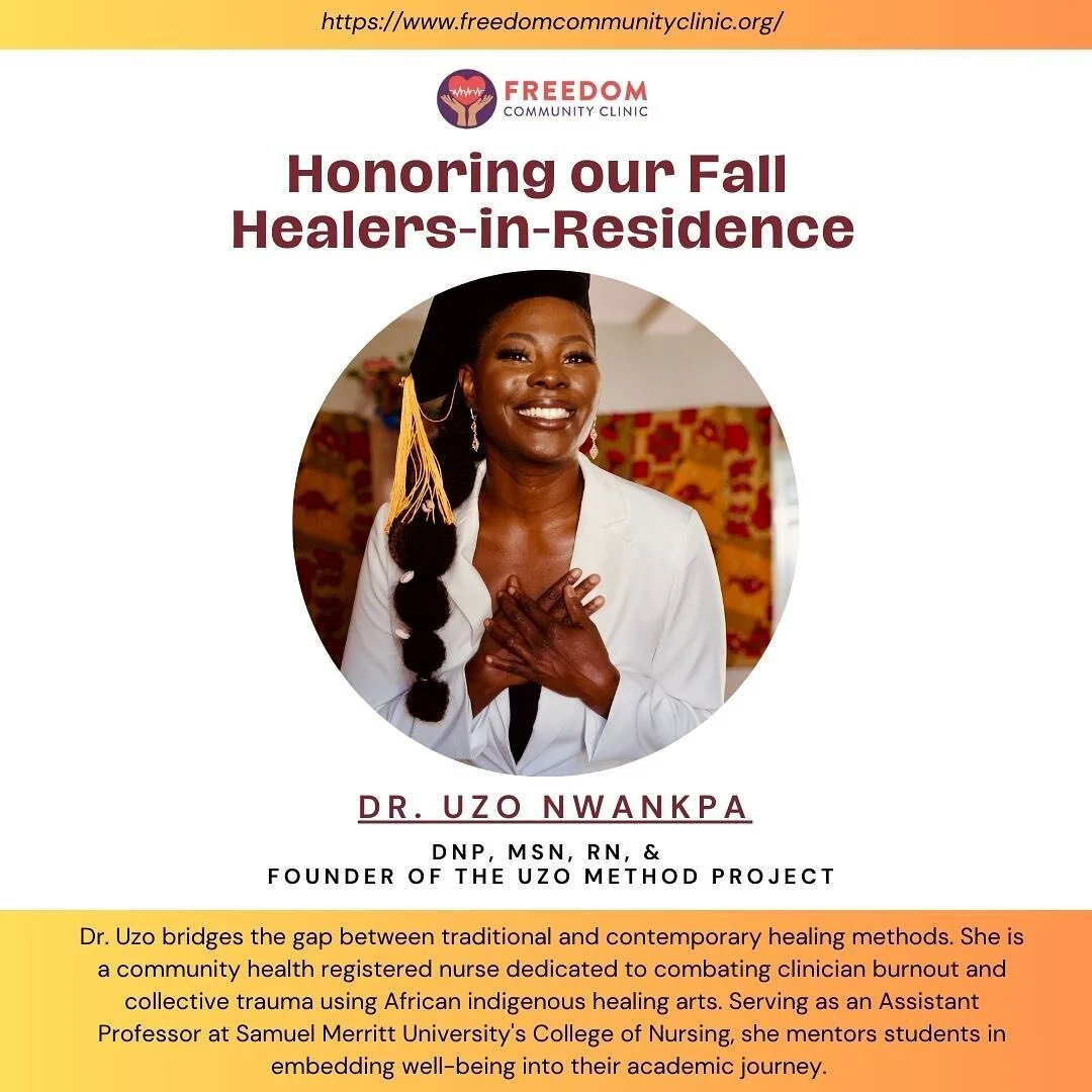 Next up in our series of honoring our Fall-healers-in-residence is Dr. Uzo Nwankpa 🎉🎊 

Her offering &ldquo;Honoring our Ancestral Gifts with Uzo&rdquo; wraps up next Tuesday, December 5th 5:30pm-7pm and you don&rsquo;t want to miss it. 

If you fe