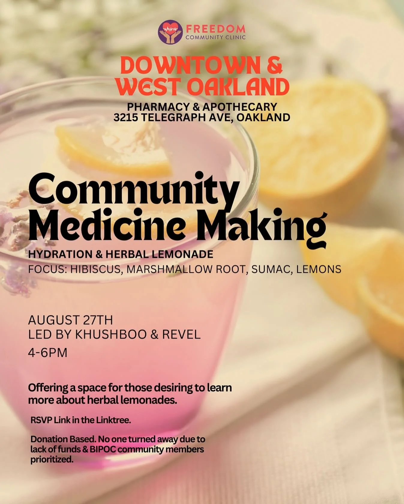 ☀️🌿Blessed Monday y&rsquo;all! We&rsquo;re excited for this week&rsquo;s offerings at the Apothecary! 

Community Medicine-Making this Wednesday is for folks desiring to learn more about herbal lemonades that will help hydrate the body! Join us to l