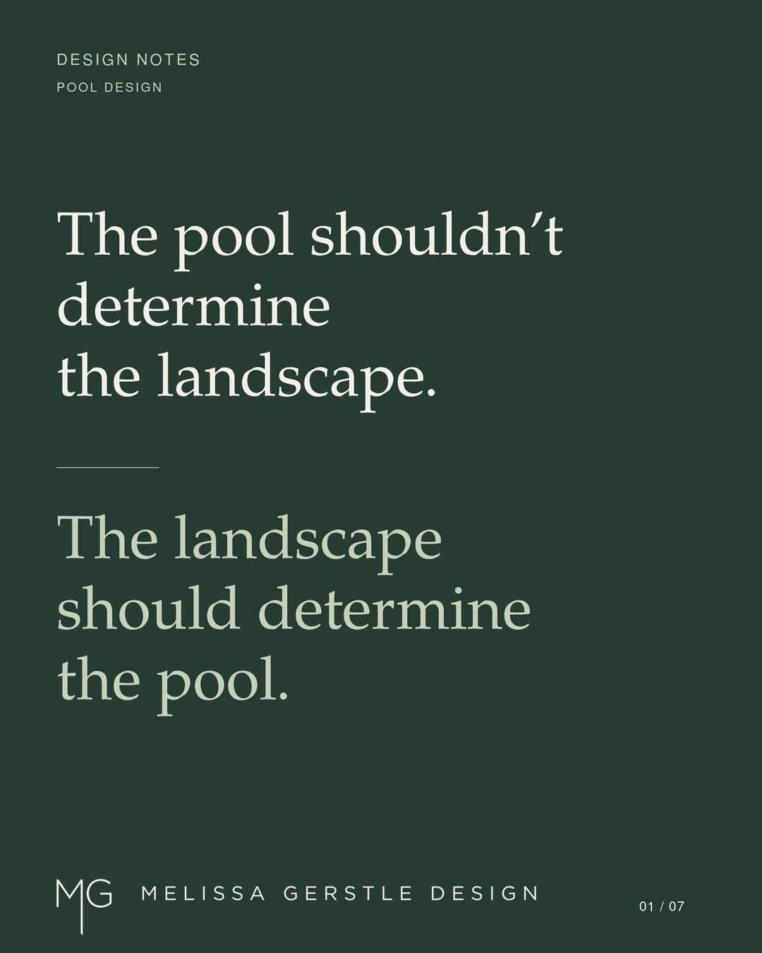 Before deciding on the pool, decide how you want to live outside.

At MGD, we consider the whole property: the architecture, terrain, views, planting, and room for gathering, dining, lounging, and play. The pool&rsquo;s size and position should suppo