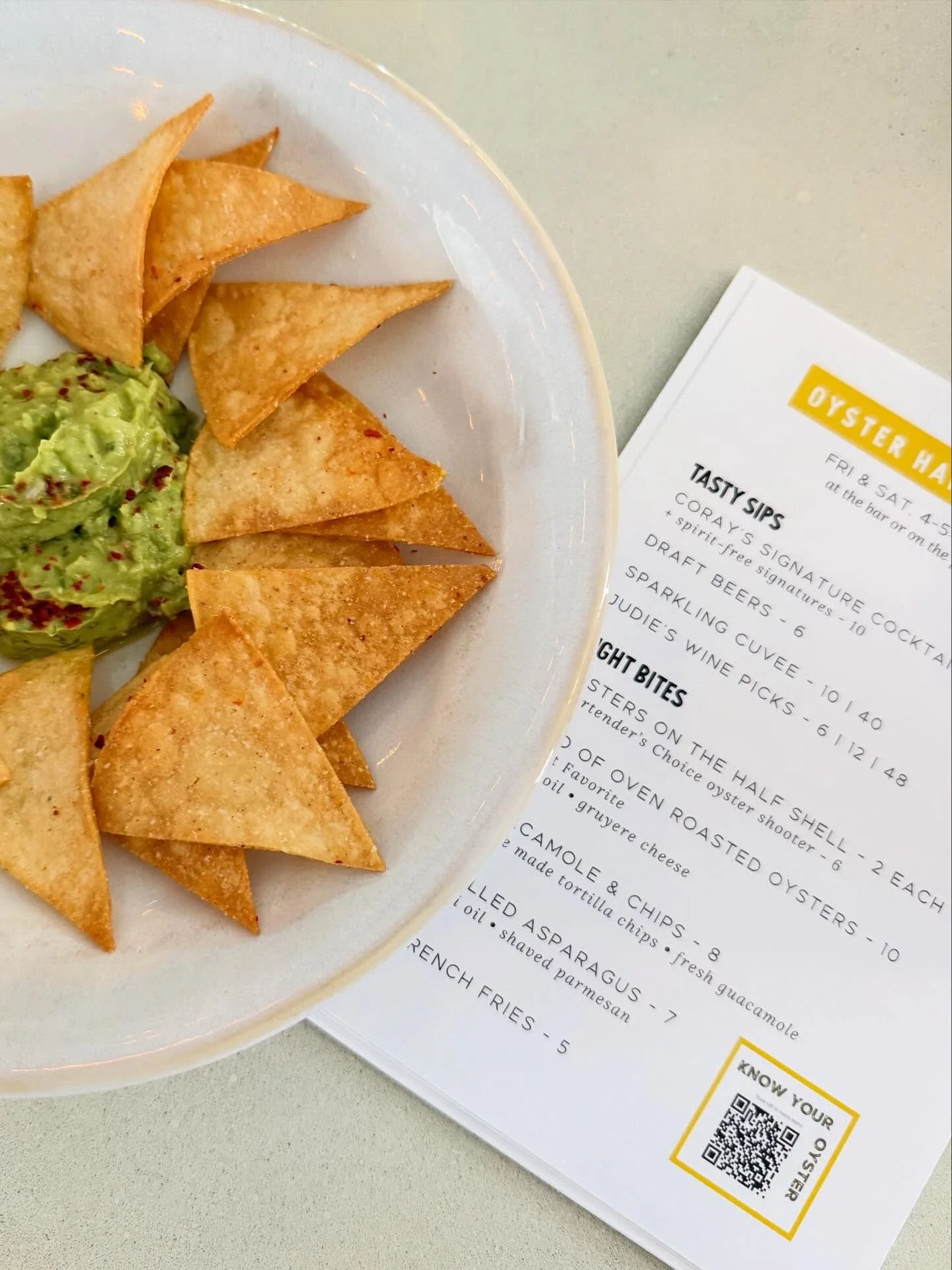 Oyster happy hour starts in t minus 3 hours 💥

We refreshed the menu bringing even more tasty small bites and drink specials. 

🦪 $2 raw oysters + $10 trio of oven roasted oysters with chili oil and Gruy&egrave;re 
🥑 house made tortilla chips and 