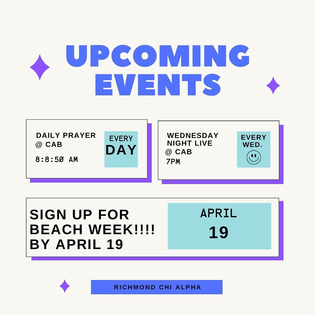 We are back Chi Alpha fam!!! This week we have daily prayer every morning from 8-8:50!!! We will have a guest speaker this WNL!!!! Plus do not forget to sign up for beach week!!! Deadline is this Friday!!!

#xa #family #community #jesuscommunity #lov