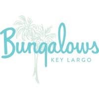 Logo with the word 'Bungalows' in turquoise script and 'Key Largo' underneath in capital letters, accompanied by faint palm trees in the background.