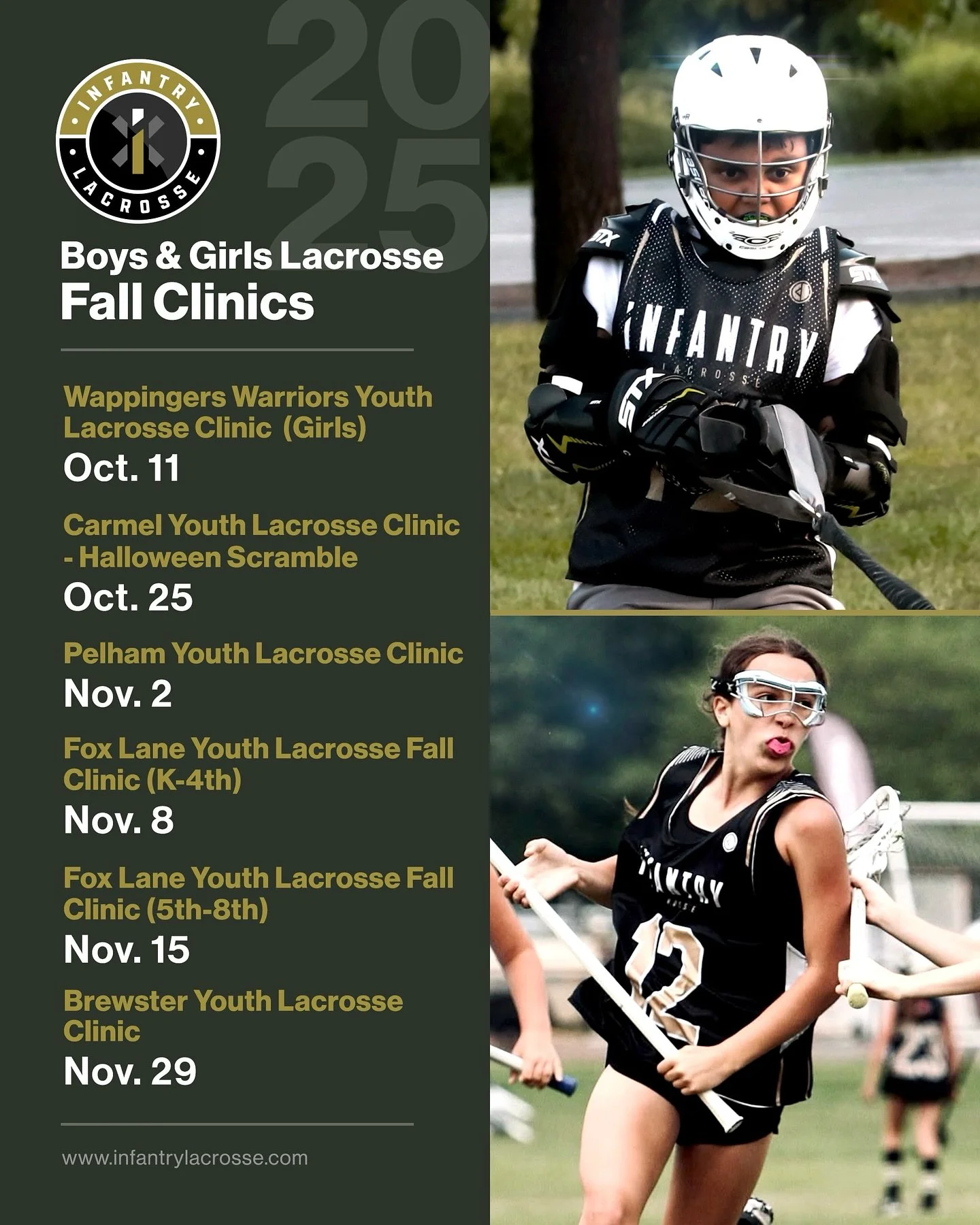 Check Out Infantry&rsquo;s Upcoming Fall Clinics! 🍁🍂(Registration links in bio) #weareinfantry #lacrosse #fall #clinics #lax #youthsports