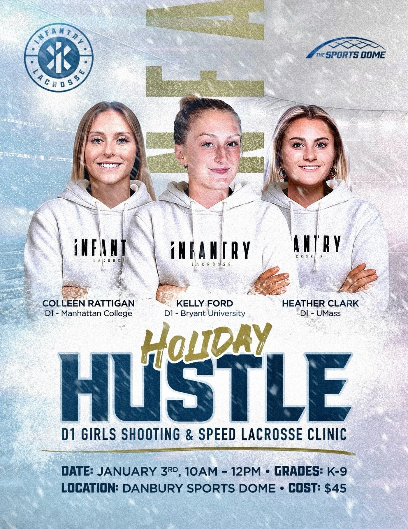 Kick off the new year with a fast-paced, elite-level training experience led by three current Division I standouts. (Registration link in bio)
#weareinfantry #lacrosse #girls #girlslacrosse #lax #winter #training #clinic #danbury #ct #ny #speed #acad