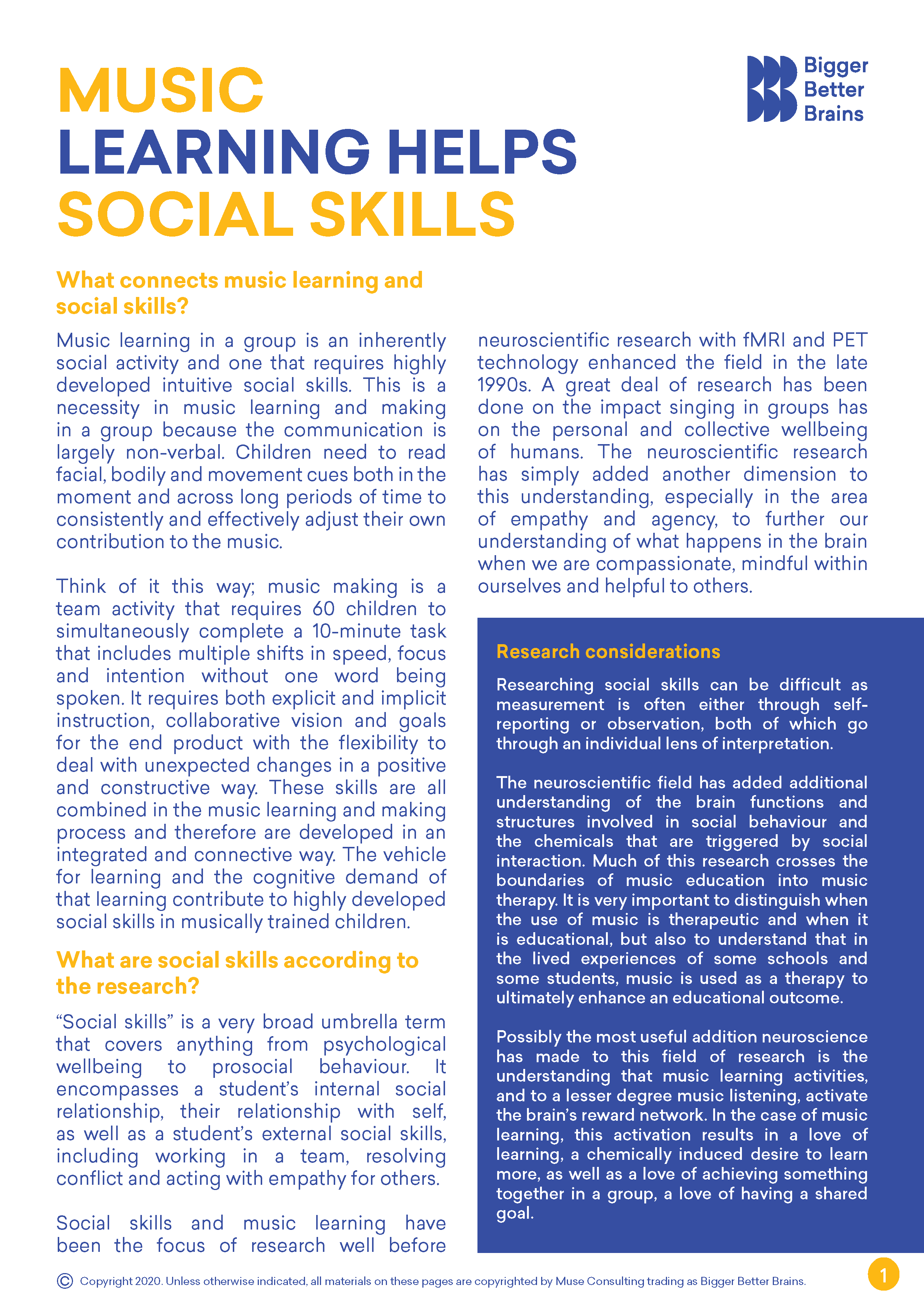 Music Learning Helps Social Skills — Bigger Better Brains