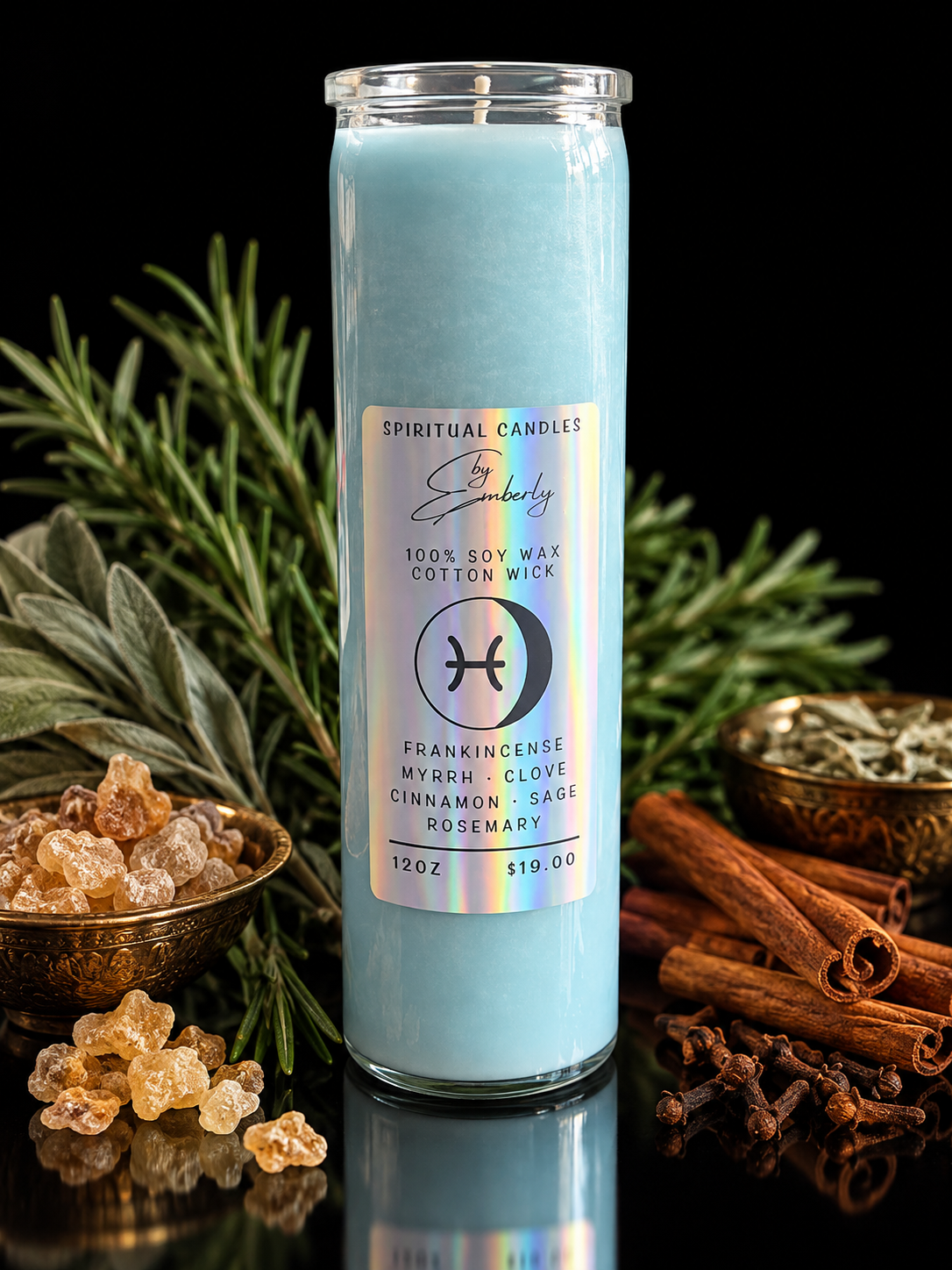 Pisces Waning Gibbous Moon - Light Blue Candle