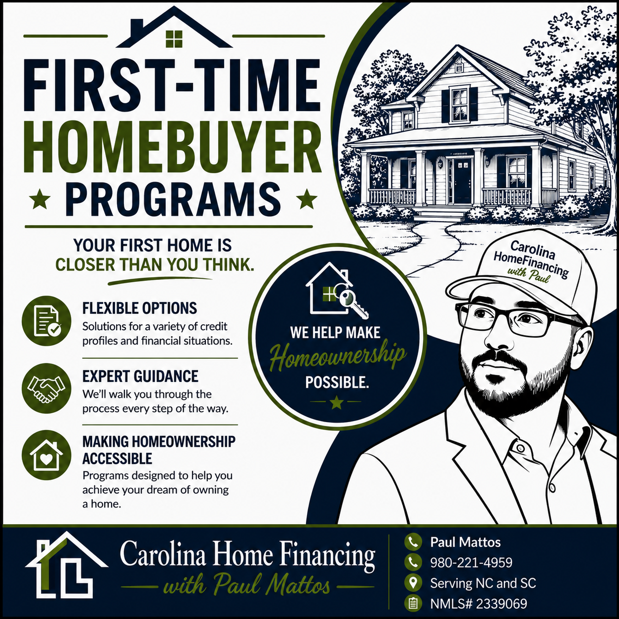 First-time homebuyer programs in North Carolina and South Carolina featuring affordable mortgage options, low down payment loans, and homeownership assistance programs.