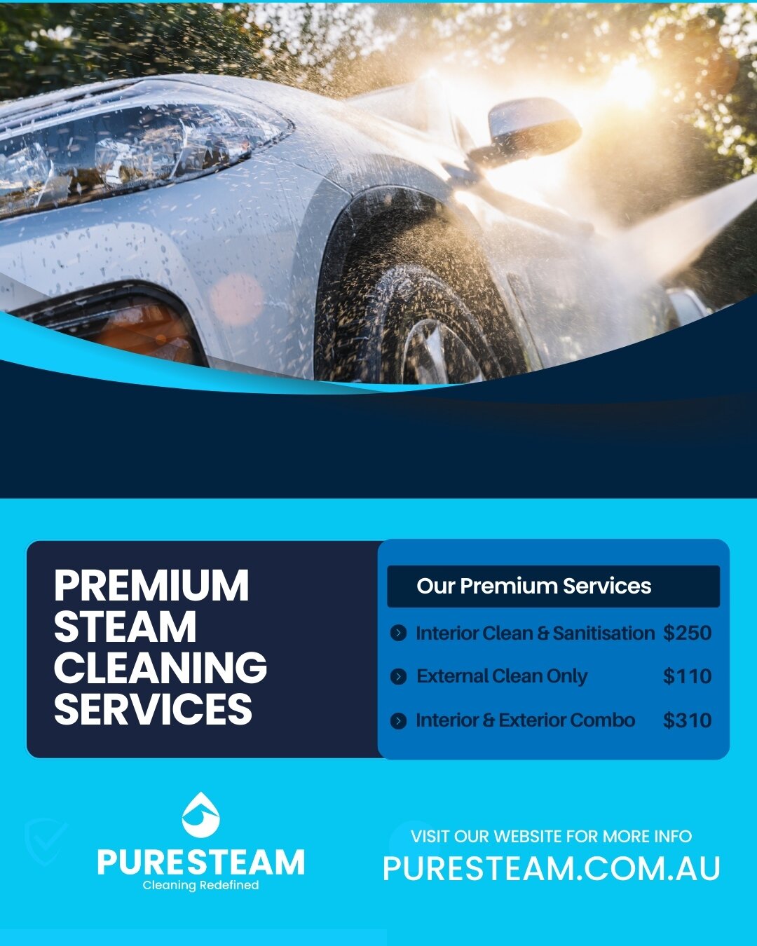 My car cleaning service is a fan favourite and perfect for family cars, new additions to the fleet, or even those collector's gems 🚗⁠
⁠
Want your car looking clean and shiny from top to bottom? Here's what we offer:⁠
⁠
Interior Cleaning and Sanitisa