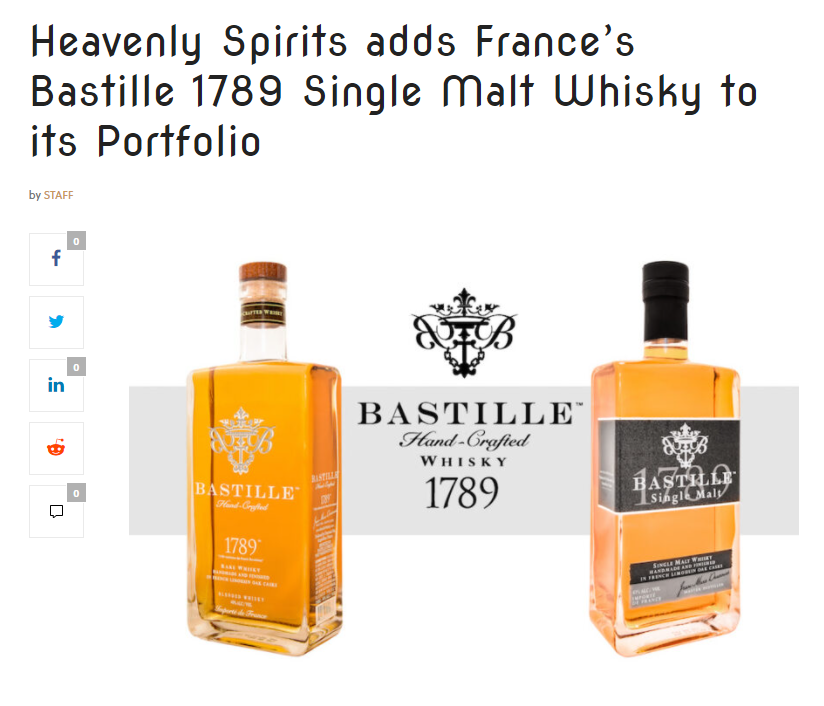 Two rectangular BASTILLE whisky bottles on a white background with black and grey logo and headline
