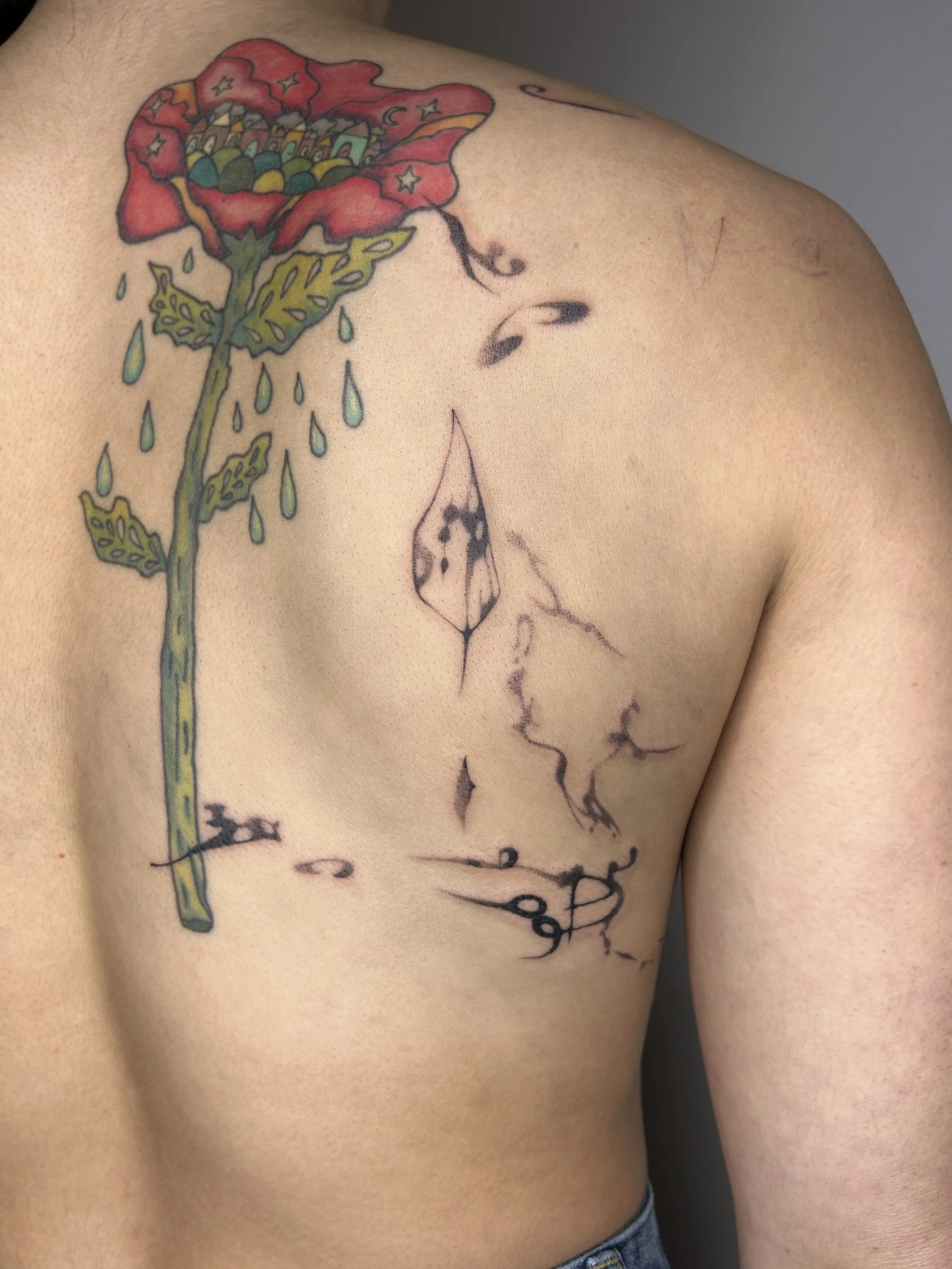 2.5 hours tattooing (combo), 1 hour designing