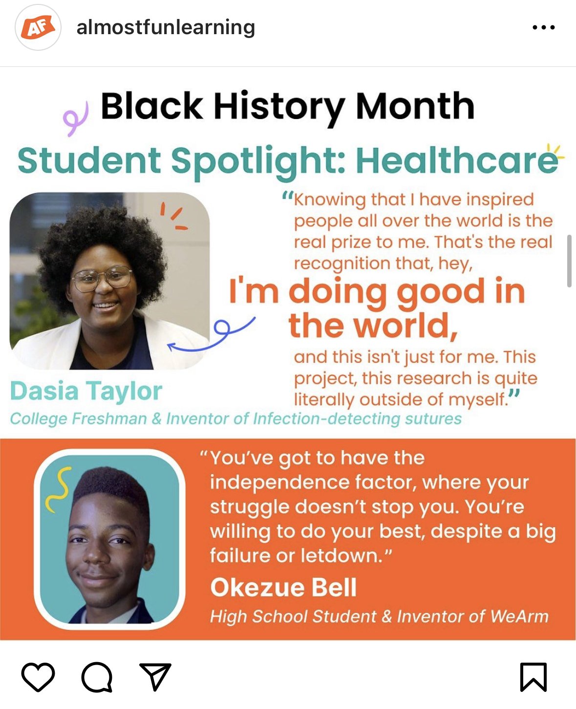 It’s Student Week during Black History Month at Almost Fun! Join us as we celebrate the #STEM contributions of Black teens and young adults.

🩸🦠Meet Dasia Taylor, who was only 17 years old when she noticed an inequity in healthcare and had a moment