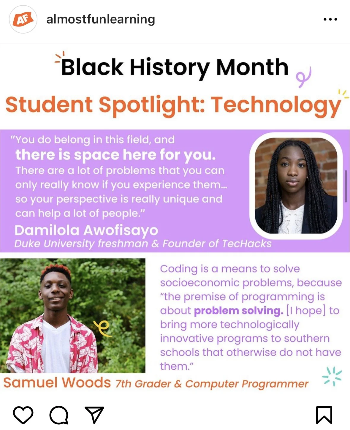 It’s Student Week during Black History Month at Almost Fun! Join us as we celebrate the #STEM contributions of Black teens and young adults.

Damilola Awofisayo didn’t always love math, technology, and science. But when her counselor in high school s