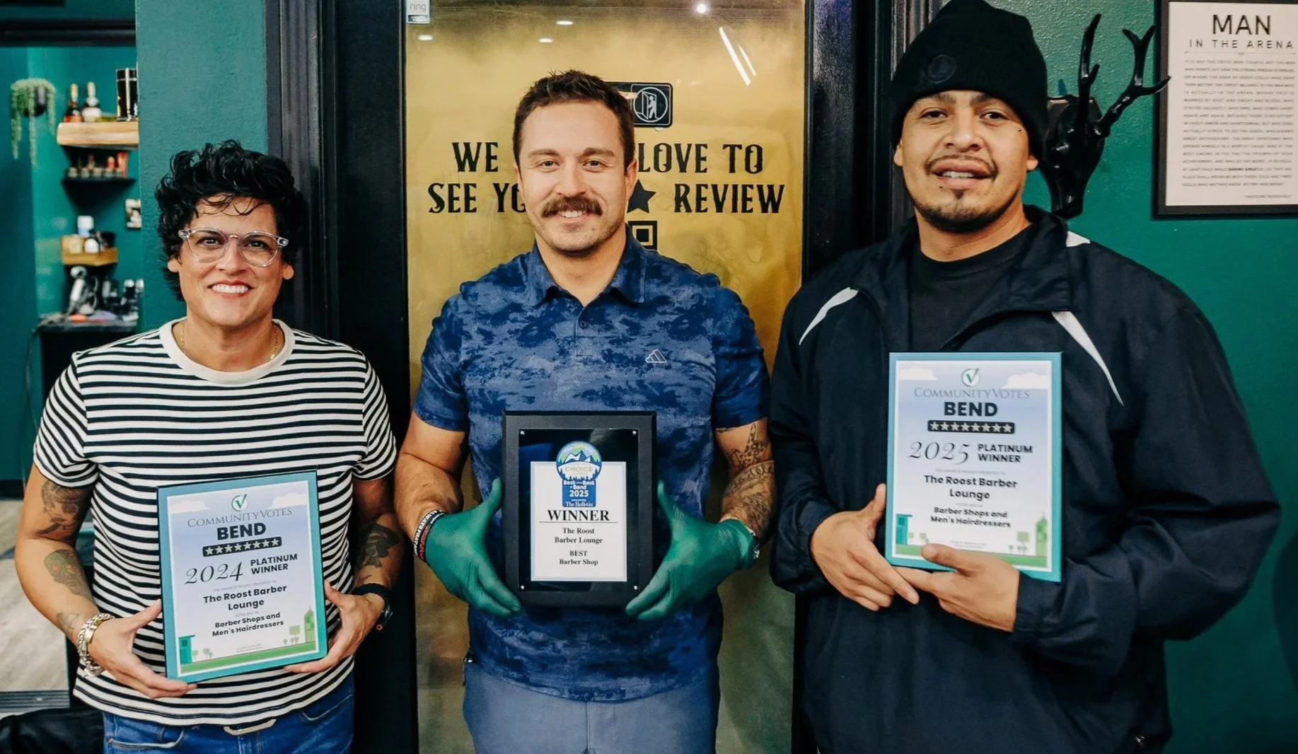 The Roost Barber Co team winners of Best of Bend barber award