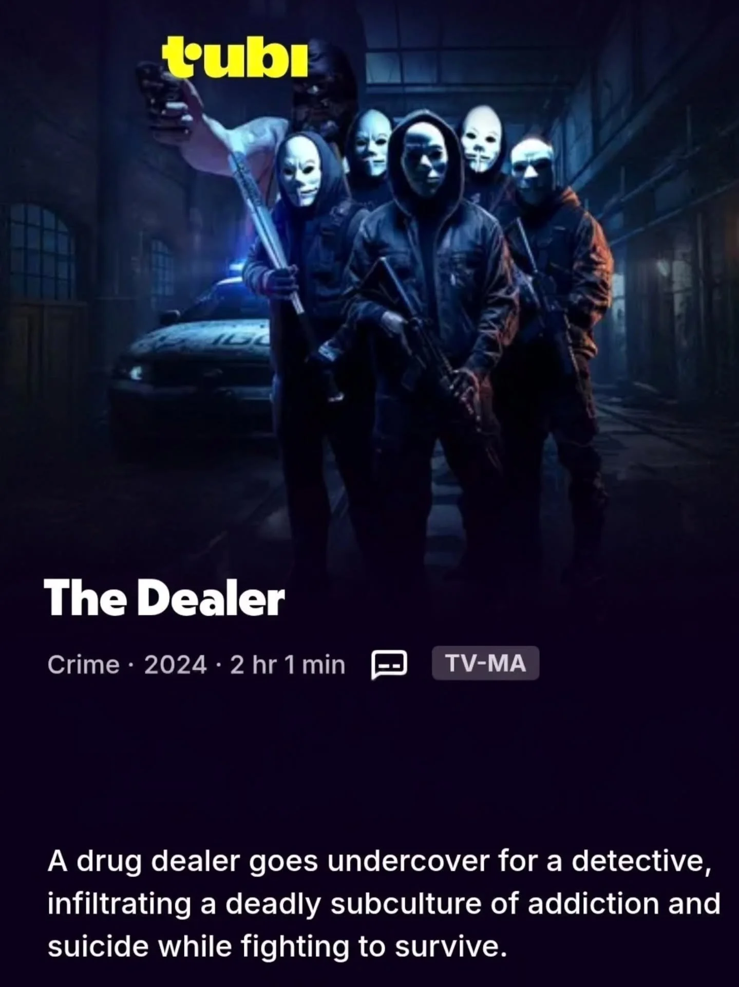 🎬&nbsp;Big News!&nbsp;Look where we just landed!

The Dealer&nbsp;is&nbsp;NOW STREAMING on Tubi!

🚨 A drug dealer goes undercover for a detective, infiltrating a deadly subculture of addiction while fighting to survive &mdash; grit, edge, and story