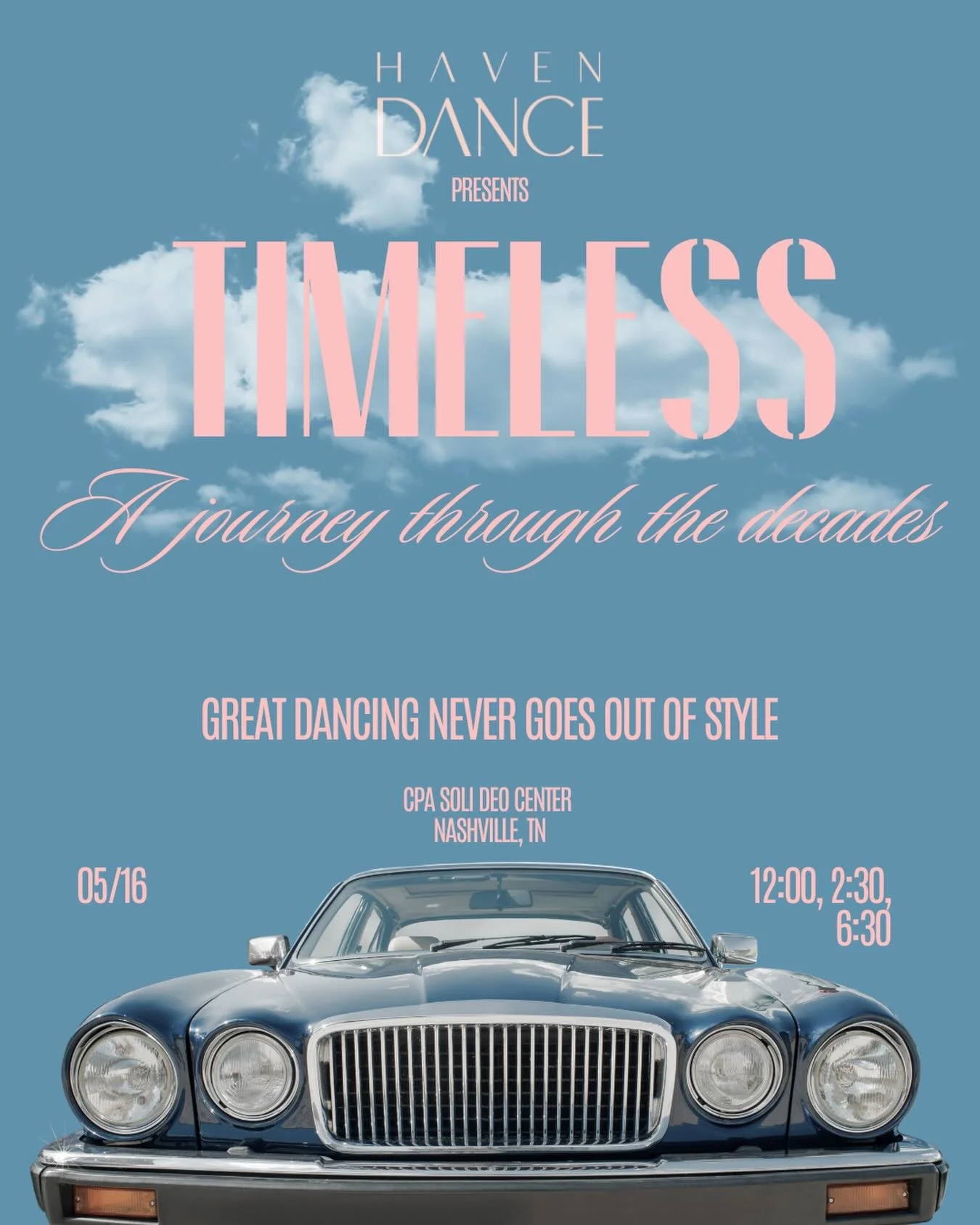 ✨ RECITAL THEME REVEAL ✨
TIMELess

Because great dance never goes out of style.

Classic. Iconic. Timeless.

#timelessrecital #havendancetn #dancethroughthedecades