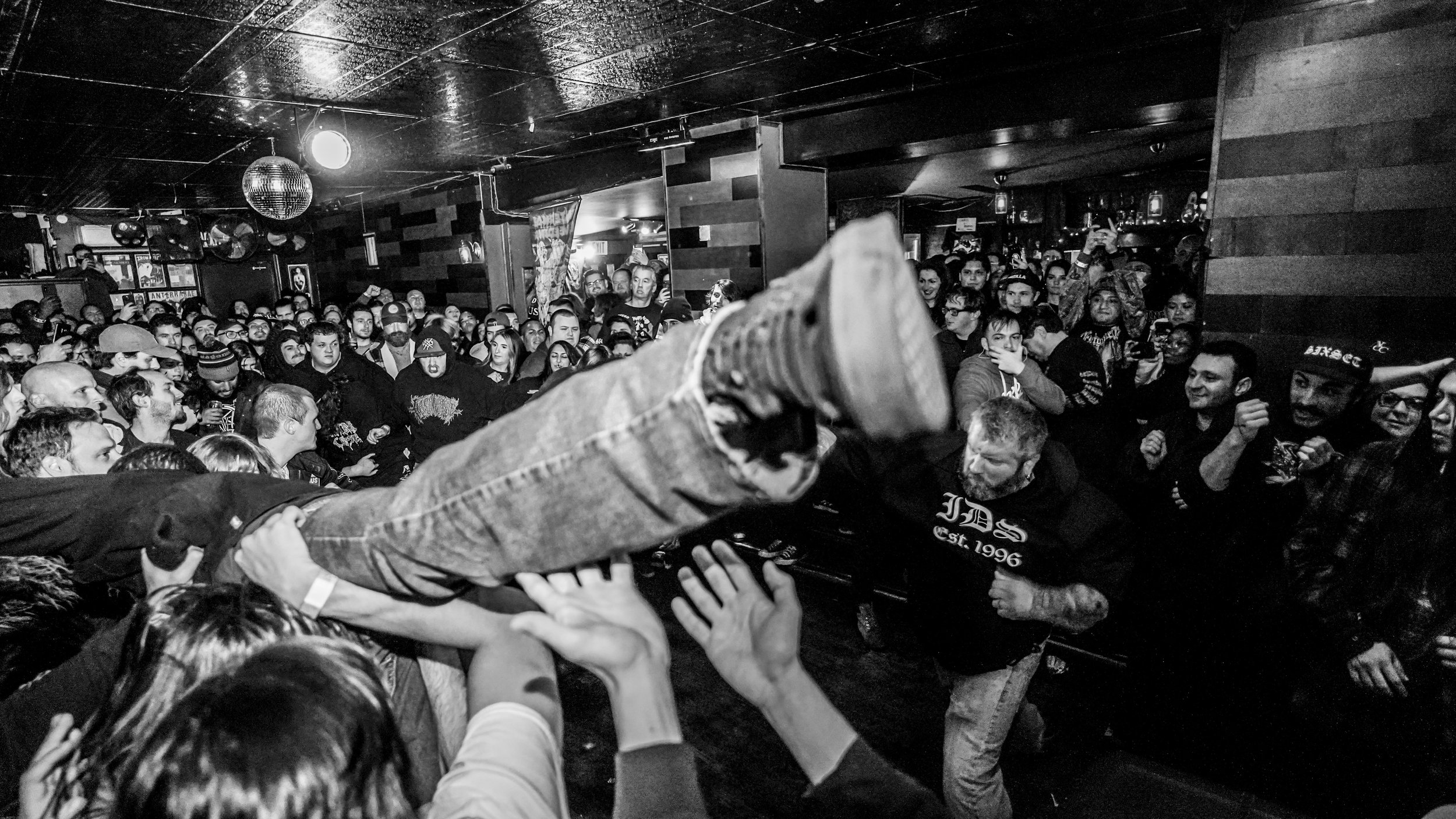 Stage diving at Amityville Music Hall